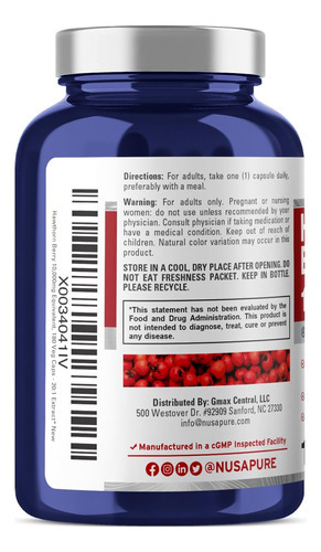 Nusapure Hawthorn Berry 10.000 Mg Por Cápsula Vegetal, Conta - Imagem 2