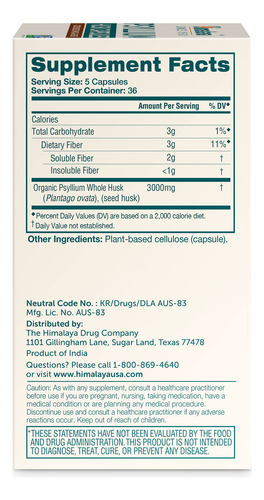 Cápsulas Himalaya Psyllium Husk 3000 Mg Para Fibra 18 - Imagem 2