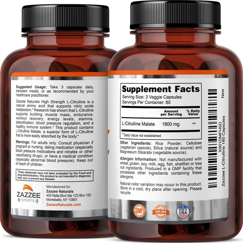 Zazzee De Alta Resistência L-citrulina Malato, 1800 Mg Por P - Imagem 7