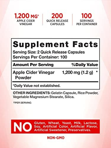 Cápsulas De Vinagre De Cidra Natures Truth | 1200mg | 200 - Imagem 2