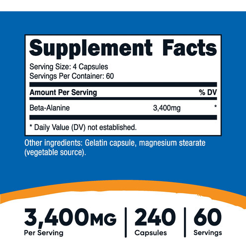 Suplemento Nutricost Em Cápsulas De Beta-alanina 240 X 850 M - Imagem 3
