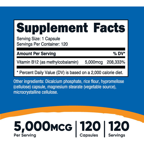 Suplemento Nutricost Vitamina B12 5000mcg 120 Cápsulas - Imagem 3