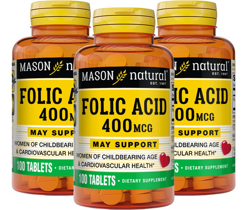Mason Natural Folic Acid 400 Mcg - Auxilia No Funcionamento