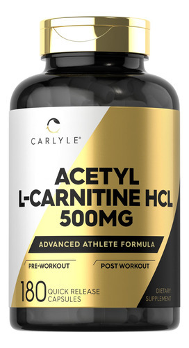 Suplemento Carlyle Acetil L-carnitina Hcl 500 Mg 180 Cápsula