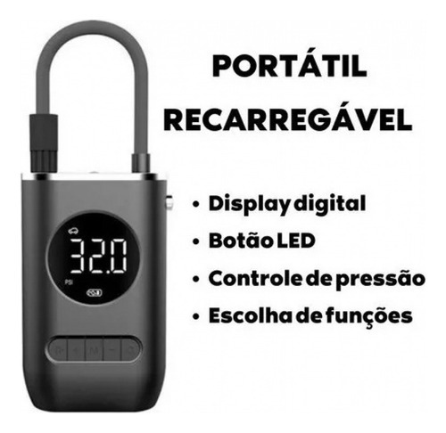 Nova Bomba De Ar Portátil Calibra E Infla Pneus - Imagem 2