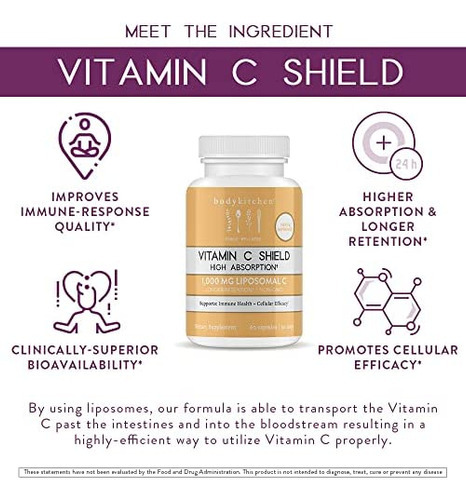 Body Kitchen Lipossomal Vitamin C Shield, 1000 Mg Pureway-c, - Imagem 2