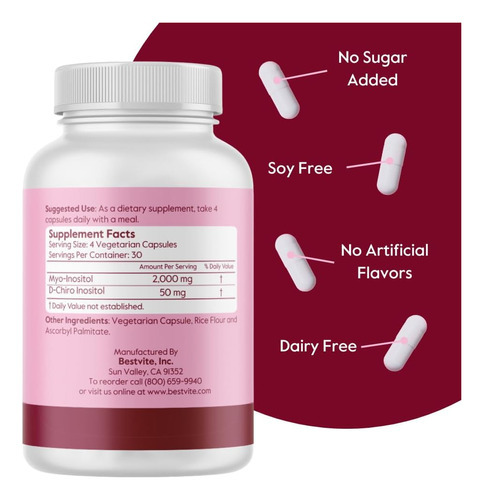 Suplemento De Myo-inositol E D-chiro Inositol (120 Cápsulas, - Imagem 2