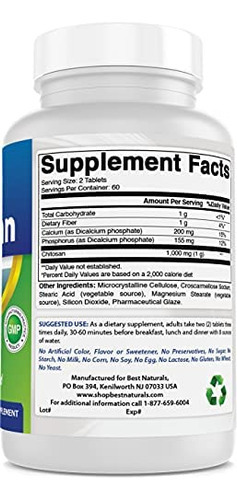 Best Naturals -- Quitosana -- 500 Mg -- 120 Comprimidos - Imagem 4