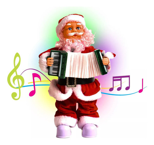 Papai Noel Musical Com Sanfona Movimento E Luz 20x17cm Natal - Imagem 3