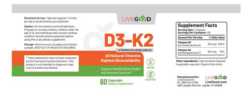 Livegood Vitamina D3 + K2 Suporte Totalmente Natural Para O - Imagem 7