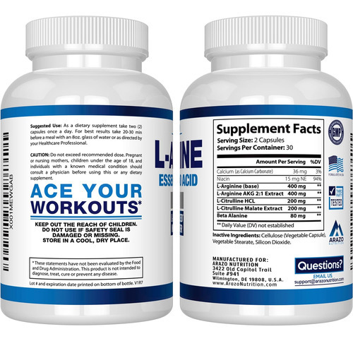 Arazo Nutrition Premium L Arginina - 1340mg Óxido Nítrico... - Imagem 3
