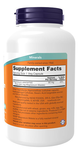 Now Foods Supplements, Cápsulas De Malato De Magnésio Com 95 - Imagem 2