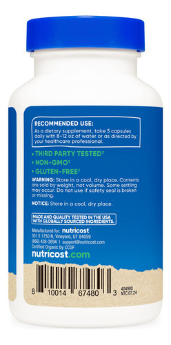Suplemento De Fibra Nutricost 150 Cápsulas Com 3 G De Fibra - Imagem 5