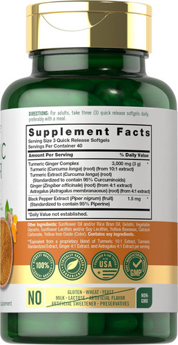Suplemento De Cúrcuma E Gengibre Carlyle 3000 Mg | 120 Cápsu - Imagem 2