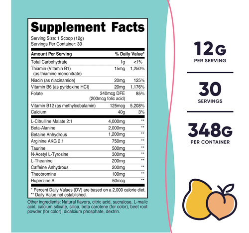 Pó Pré-treino Nutricost Peach Mango Para Mulheres, 30 Porçõe - Imagem 3