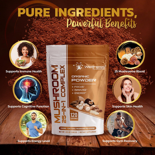 Cogumelo Em Pó, 25 Em 1 Cogumelos Lions Mane Powder Orgânico - Imagem 3