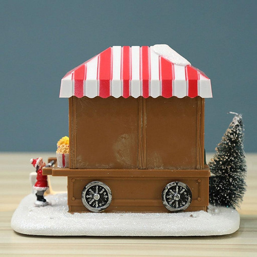 Mini Cenário De Natal Resina Neve Led Carroça Vila Cidade - Imagem 6