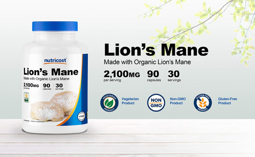 Suplemento Nutricost Lion's Mane Mushroom 1650 Mg 90 Cápsula - Imagem 3