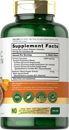 Suplemento De Curcumina E Cúrcuma Carlyle | 3000mg 180 Cápsu - Imagem 2