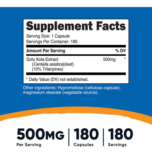 Suplemento Nutricost Gotu Kola 500mg 180 Cápsulas - Imagem 2