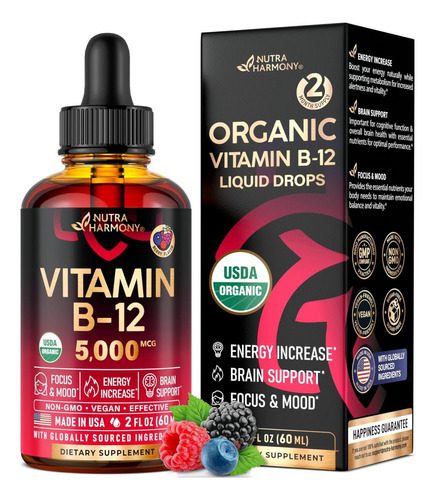 Gotas Sublinguais De Vitamina B12 Orgânica Usda - 5000 Mcg M
