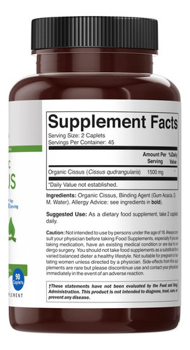 Brieofood Organic Cissus Quadrangularis 1500mg, 45 Porções, - Imagem 3