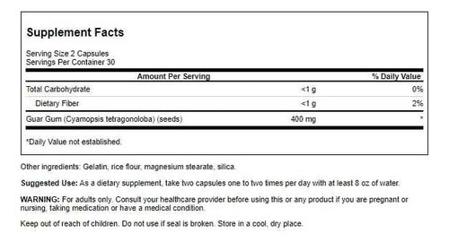 Swanson Full Spectrum Guar Gum 400 Miligrams 60 Cápsulas - Imagem 2