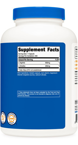 Suplemento Nutricost L-arginina L-citrulina Complex 750 Mg - Imagem 6