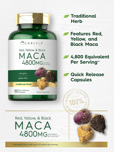 Cápsulas De Raiz De Maca Carlyle | 4800mg | Contagem 180 | E - Imagem 3