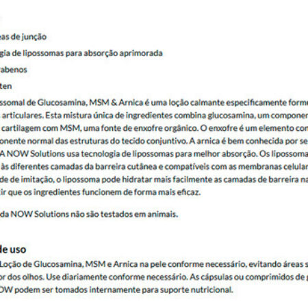 Loção Glucosamina, Msm Arnica Now Foods 237ml Importado - Imagem 4