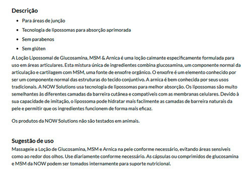 Loção Glucosamina, Msm Arnica Now Foods 237ml Importado - Imagem 4