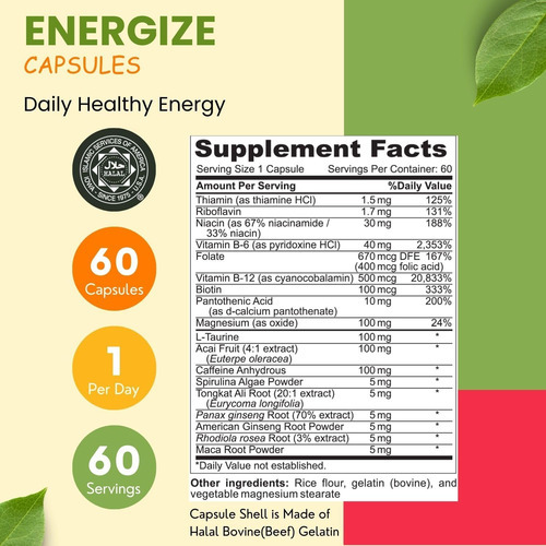 Shifaa Nutrition Energize, Vitaminas Energéticas Diárias Nat - Imagem 2