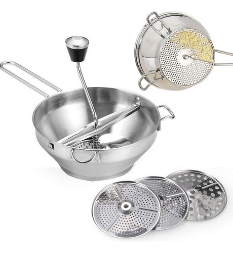 Qi1 Passa Verduras Em Aço Inox Com 3 Discos 20cm.