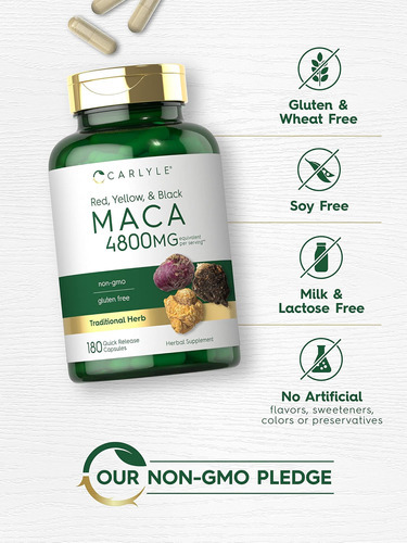 Cápsulas De Raiz De Maca Carlyle | 4800mg | Contagem 180 | E - Imagem 4
