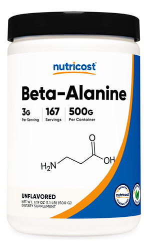 Suplemento Nutricost Beta Alanina Em Pó 500g Sem Glúten