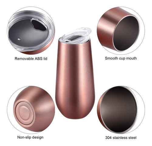 4 Pcs Copo Vinho Isolado Duplo Sem Caule Flauta Champa - Imagem 2