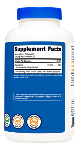 Suplemento De Glicinato De Magnésio Nutricost 180 Cápsulas - Imagem 5