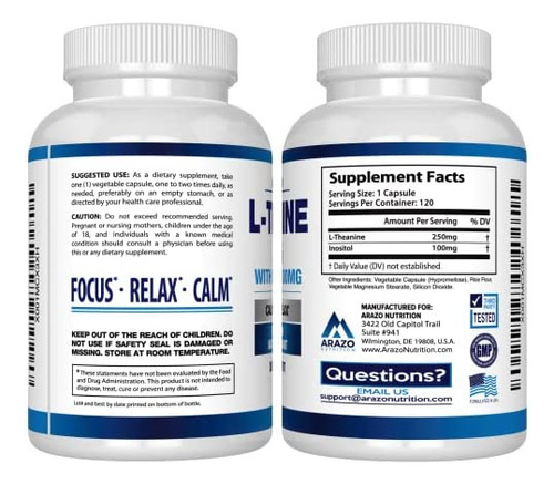 L-teanina 250mg (forte Extra) Com Inositol 100mg, 120 Cápsul - Imagem 3