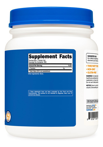 Suplemento Nutricost L-tirosina Em Pó 500g 1000mg/porção - Imagem 6