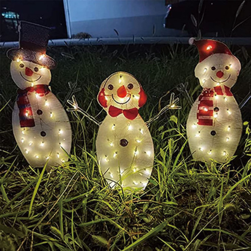 Conjunto De 3 Enfeites De Natal Com Luzes, Boneco De Neve - Imagem 4