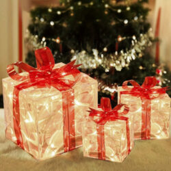 Caixa De Presente De Decoração De Natal De 3 Peças Com Luz L