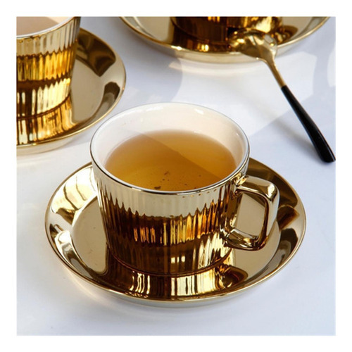 Conjunto De Xícara E Pires De Chá/café De Luxo Dourado - Imagem 3