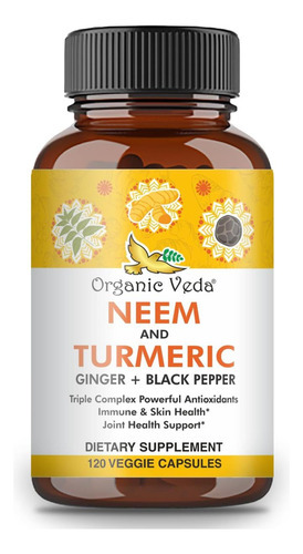 Cápsulas Orgânicas De Neem E Cúrcuma Veda Com Gengibre E Pim
