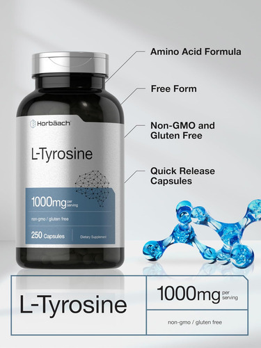 Suplemento Horbaach L-tirosina | 1000mg | 250 Cápsulas | Fór - Imagem 3