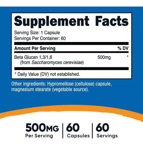 Suplemento Nutricost Beta Glucan 500mg 1,3/1,6 D-glucano 60 - Imagem 3