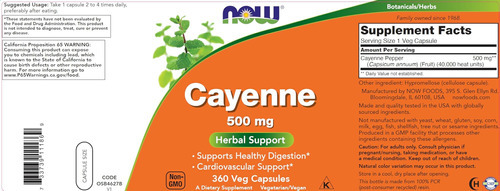 Now Cayenne (capsicum Annuum) 500 Mg, 360 Cápsulas Vegetais - Imagem 3