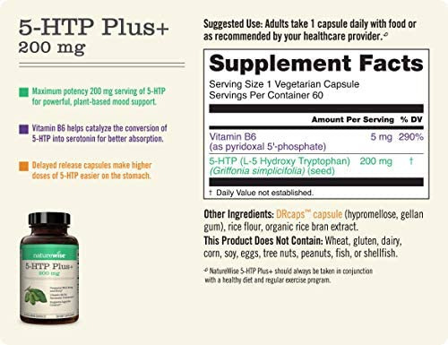 Naturewise 5-htp 200mg Suporte Ao Humor, Auxiliar Natural Do - Imagem 6