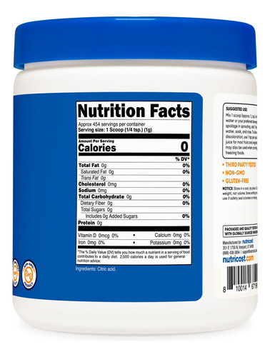 Ácido Cítrico Em Pó Nutricost 454g - 1g/porção Não Transgêni - Imagem 6
