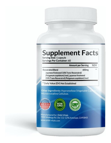 Orbit Vitals Elite Resveratrol 600 Complexo Padronizado Tran - Imagem 2