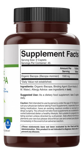 Brieofood Bacopa Orgânica 1500mg, 45 Porções, Vegetariana, S - Imagem 3